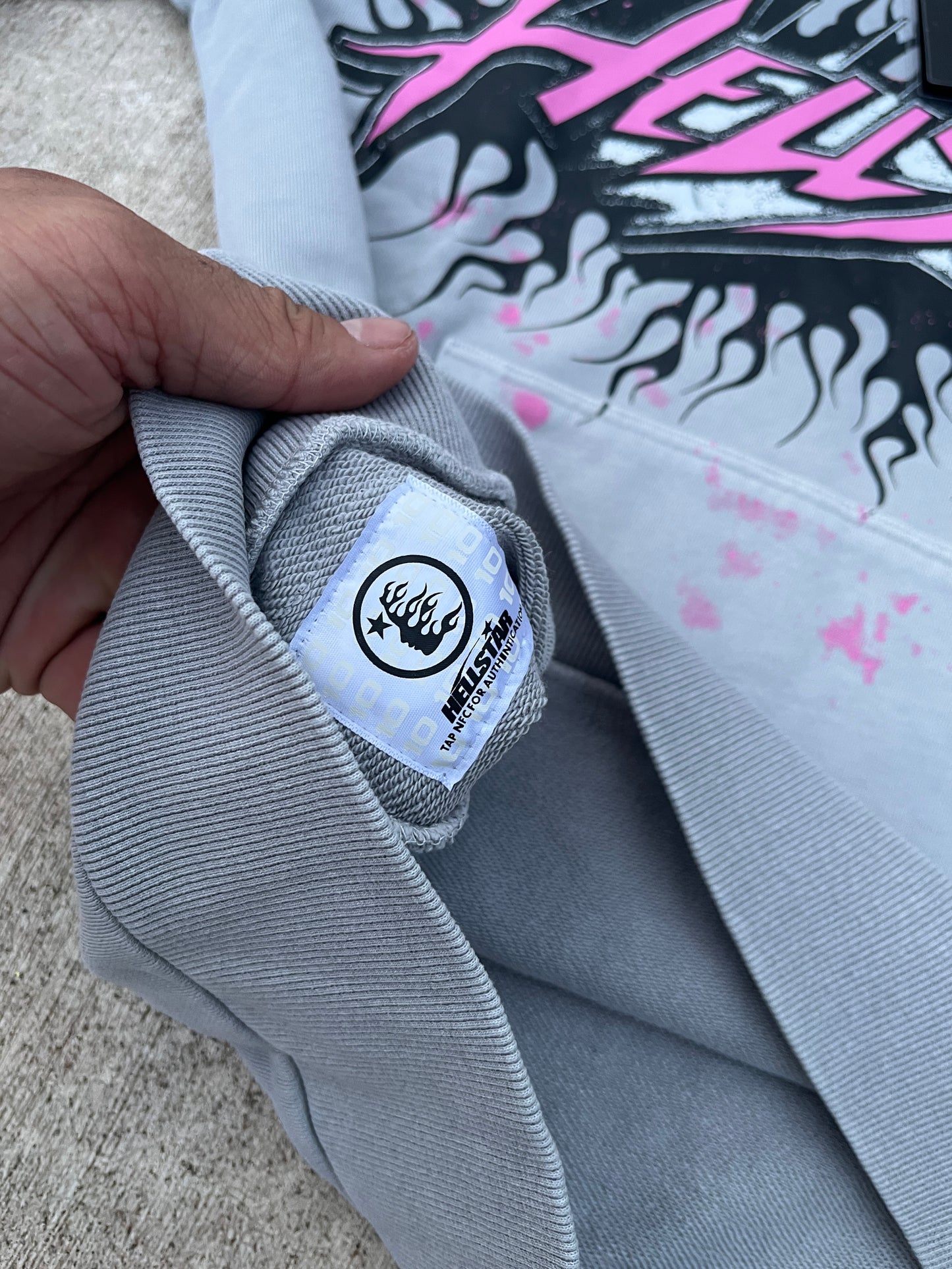 Grey Pink Hellstar Flame hoodie