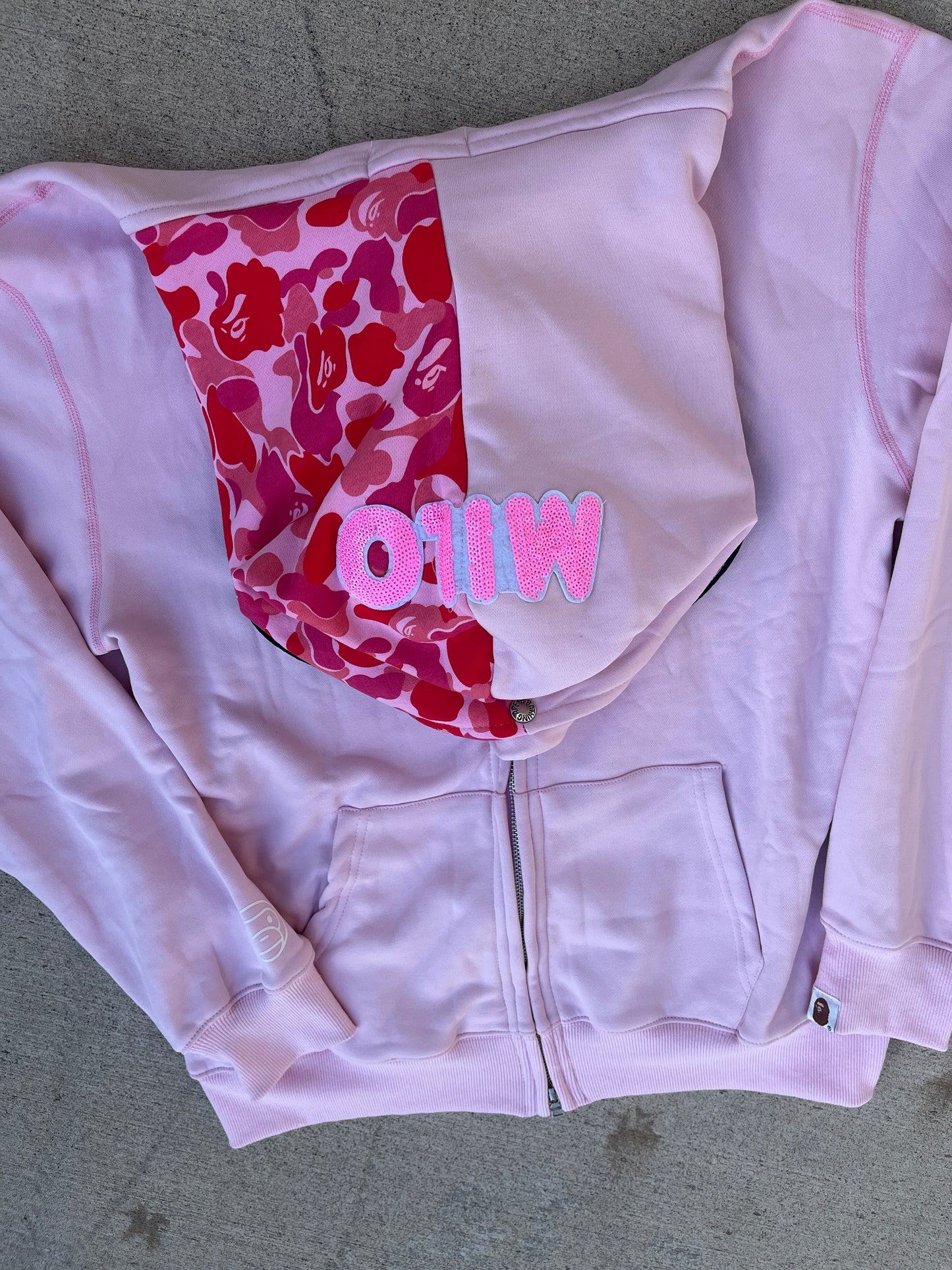 pink double hood Bape Zip