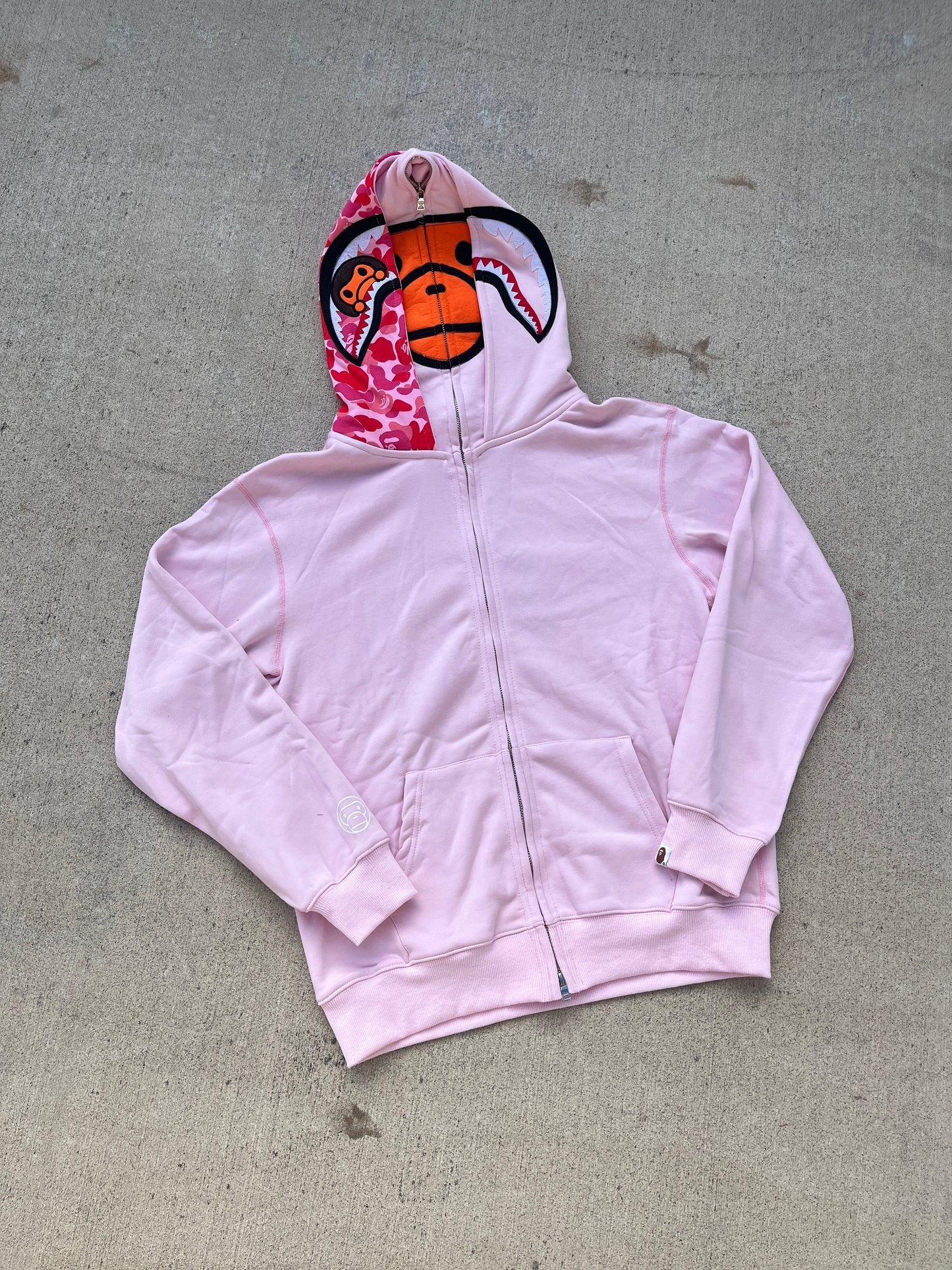 pink double hood Bape Zip