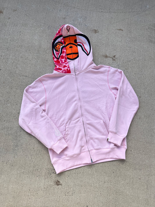 pink double hood Bape Zip