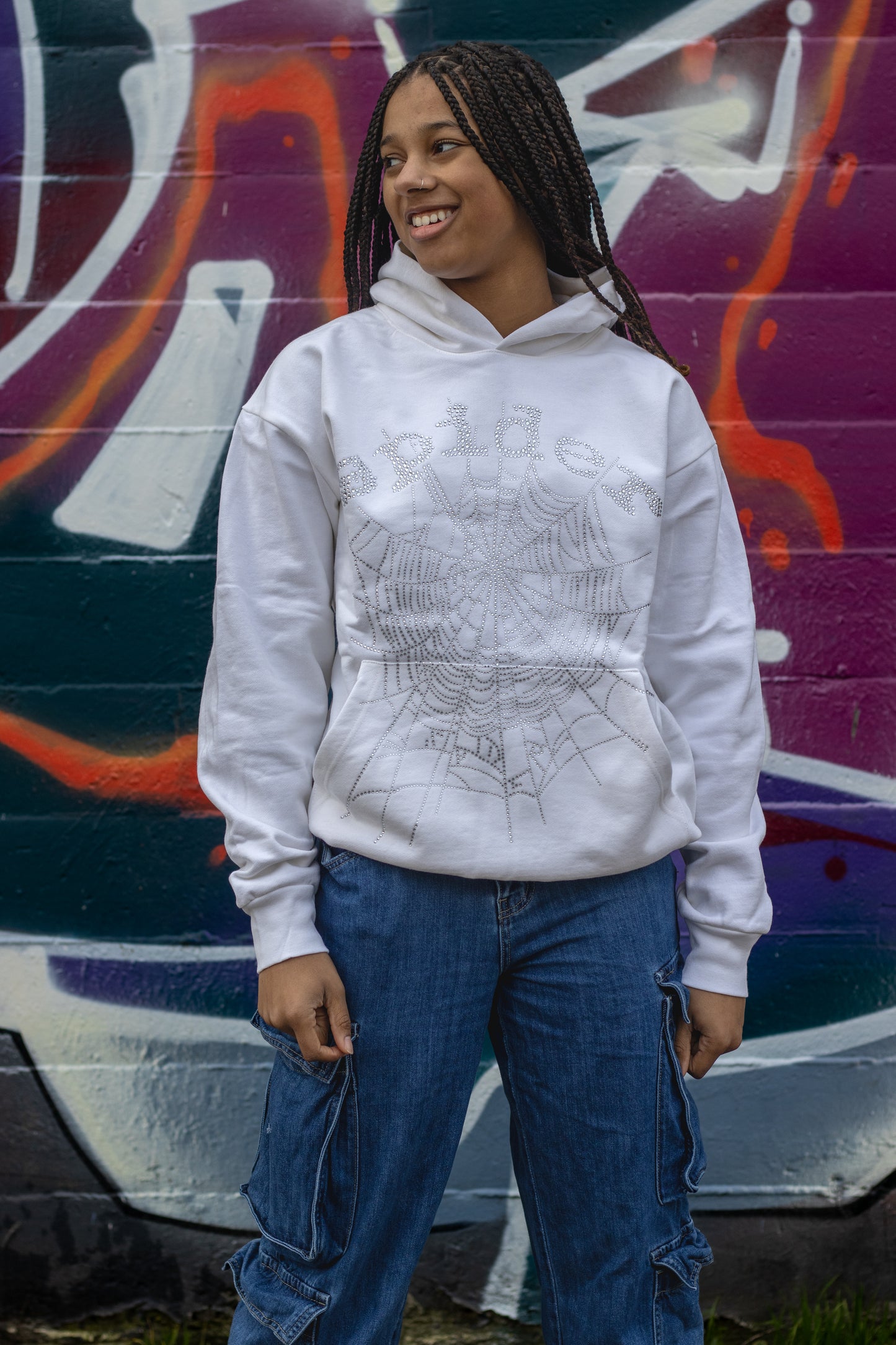 White Rhinestone OG web hoodie