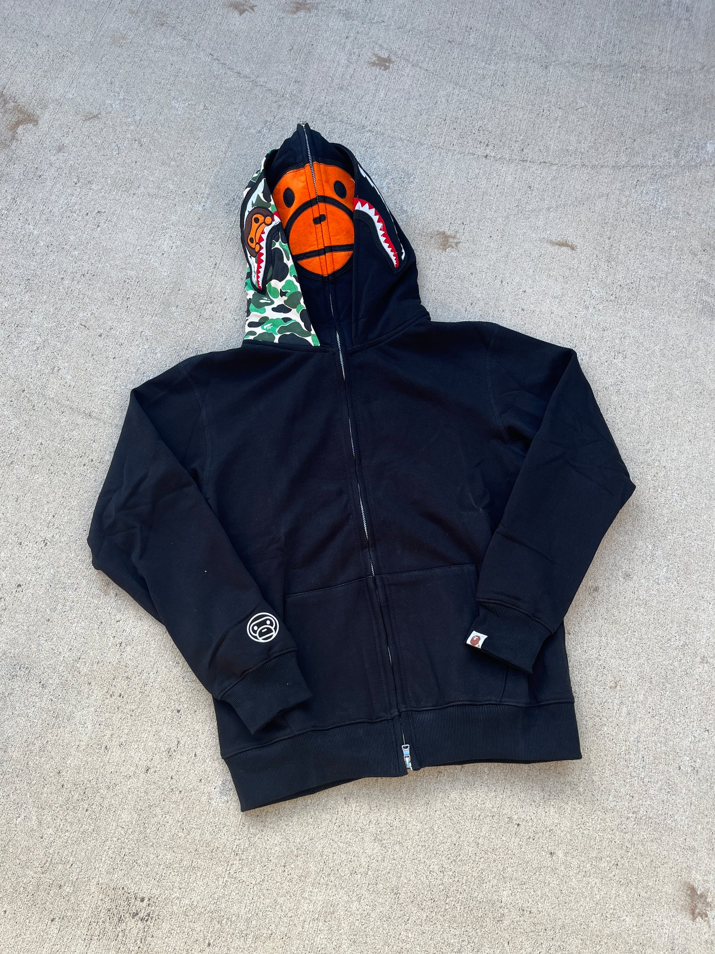 Black double hood Bape Zip