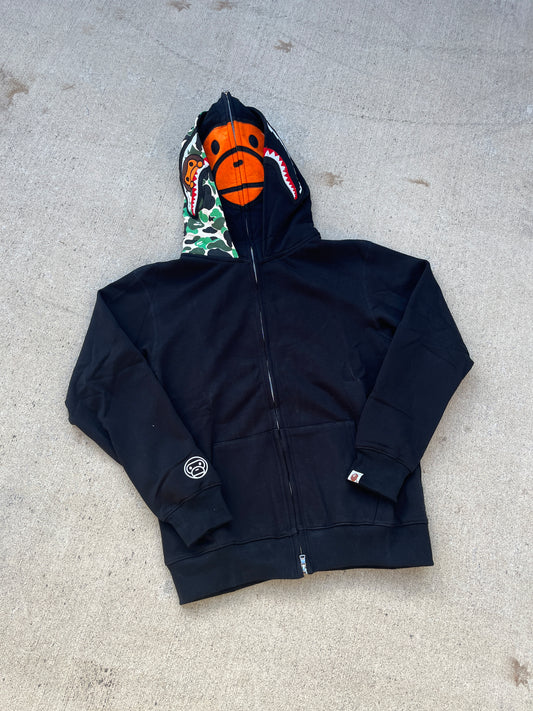 Black double hood Bape Zip