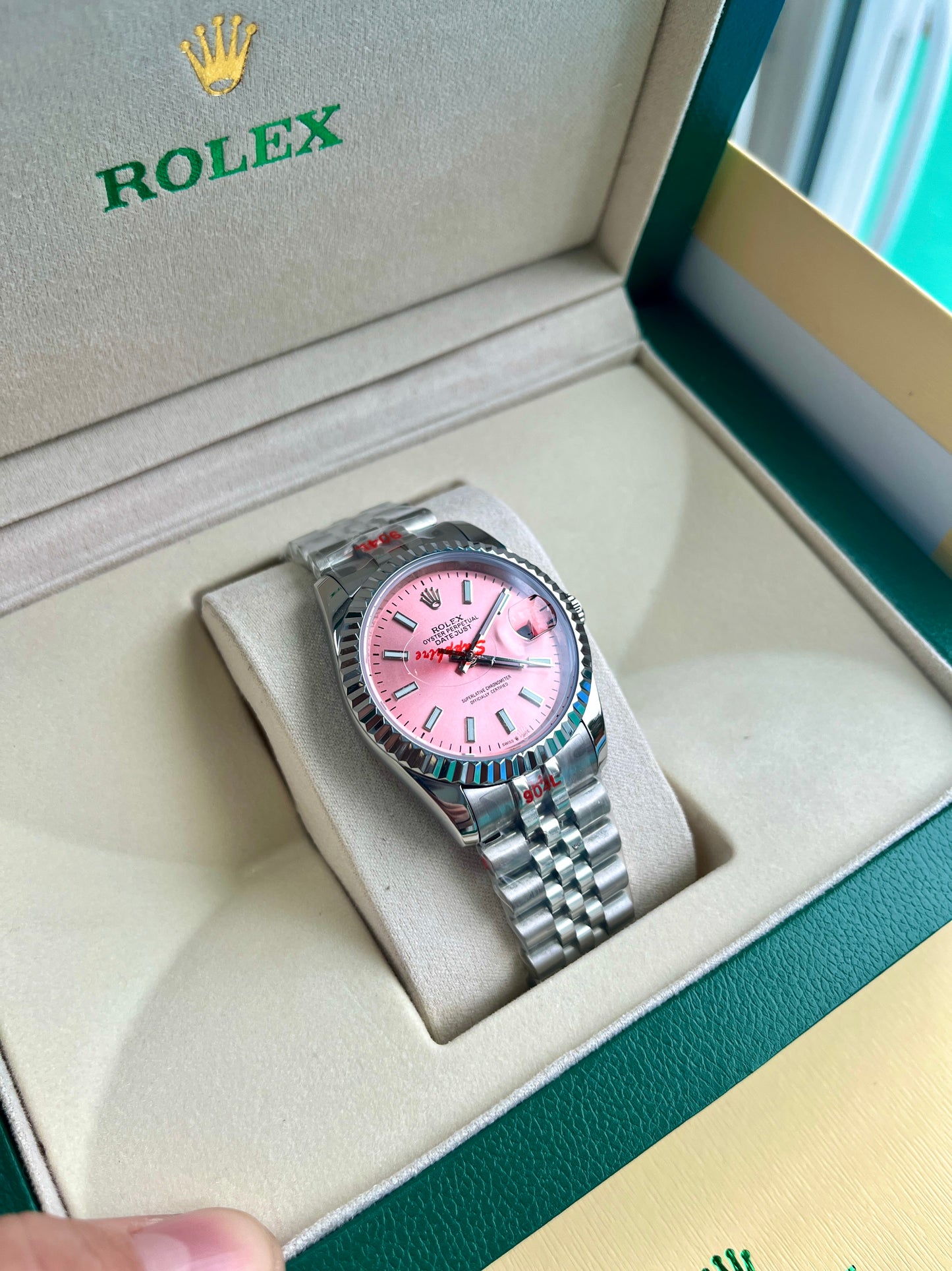 Pink face & silver strap oyster perpetual D.J.