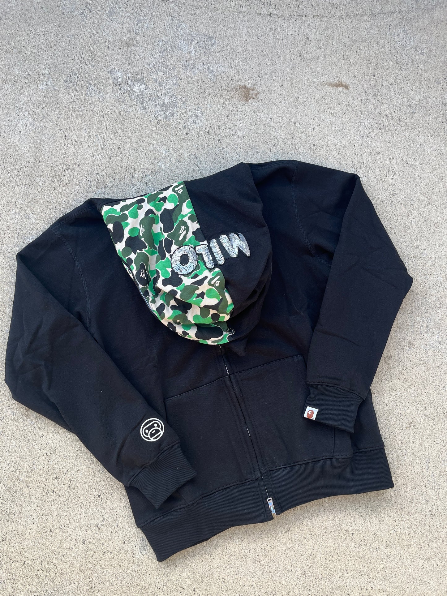 Black double hood Bape Zip