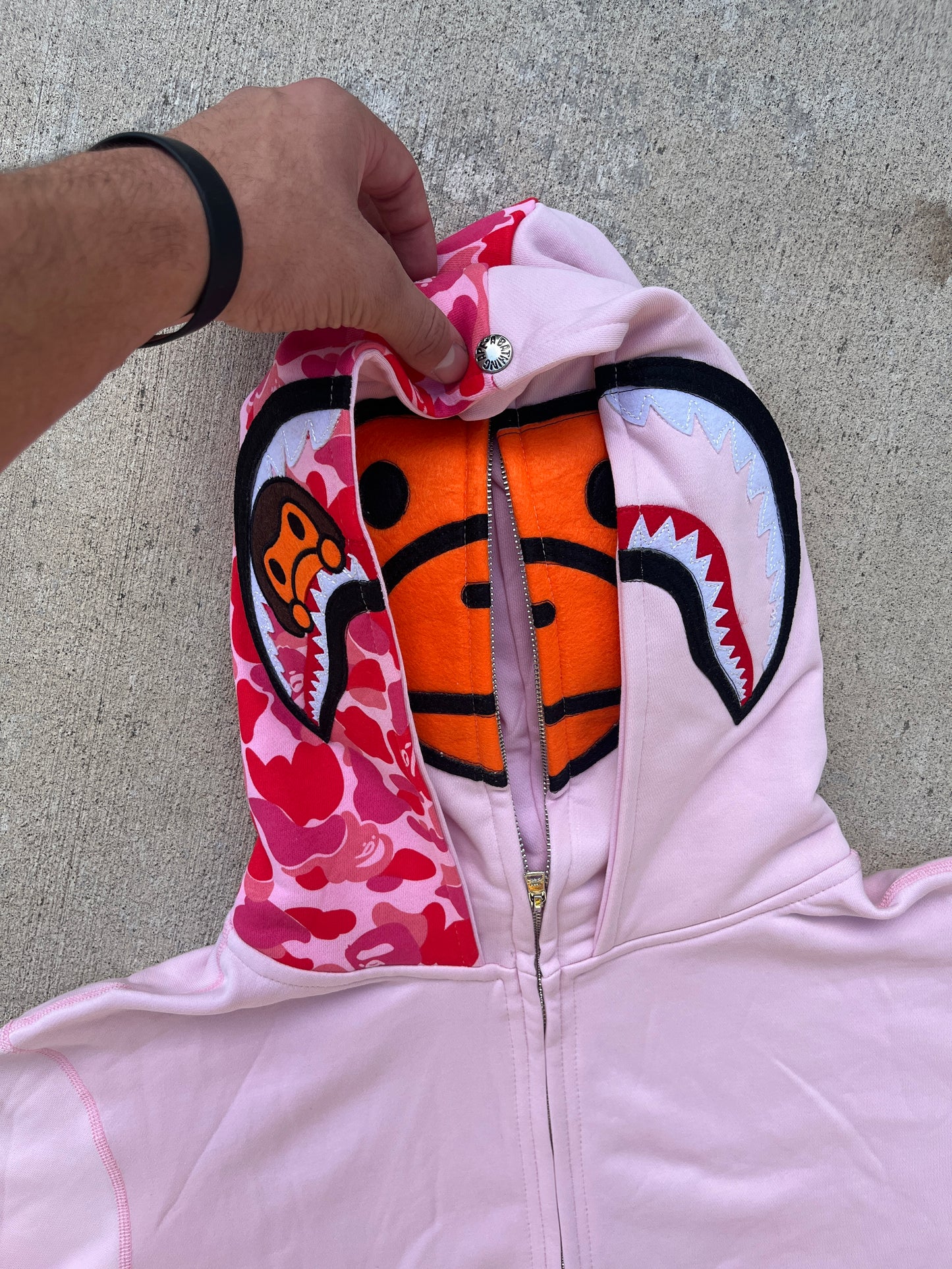 pink double hood Bape Zip