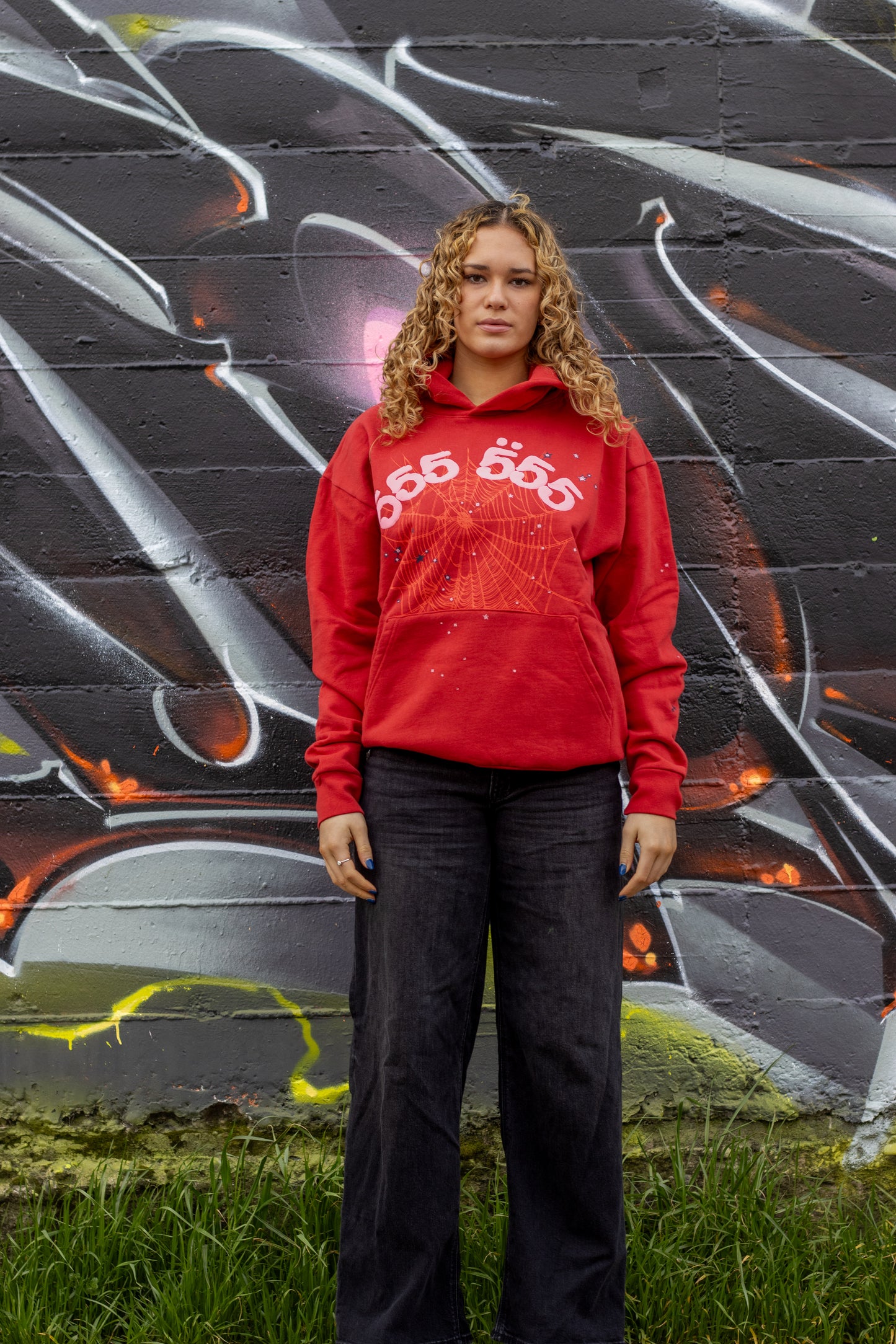Red 555 web hoodie