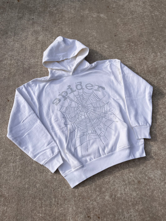 White Rhinestone OG web hoodie