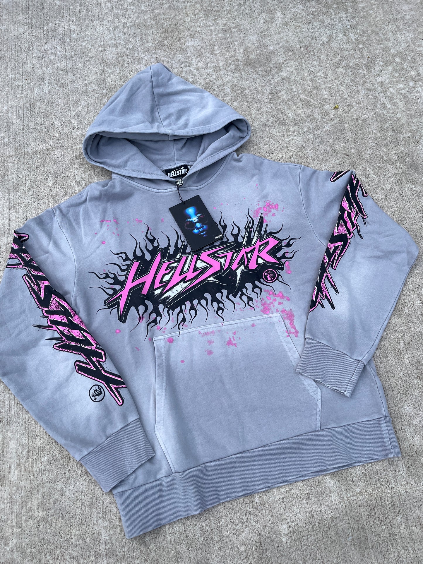 Grey Pink Hellstar Flame hoodie