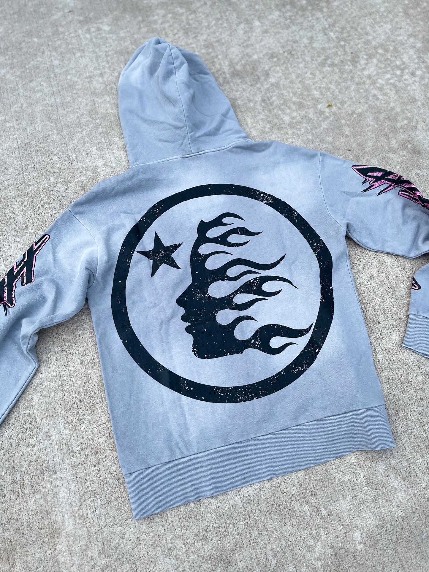 Grey Pink Hellstar Flame hoodie